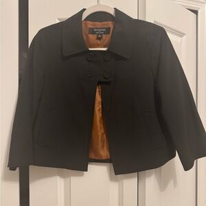 Larry Levine Black Cropped Pea Coat with Rust-Orange Lining